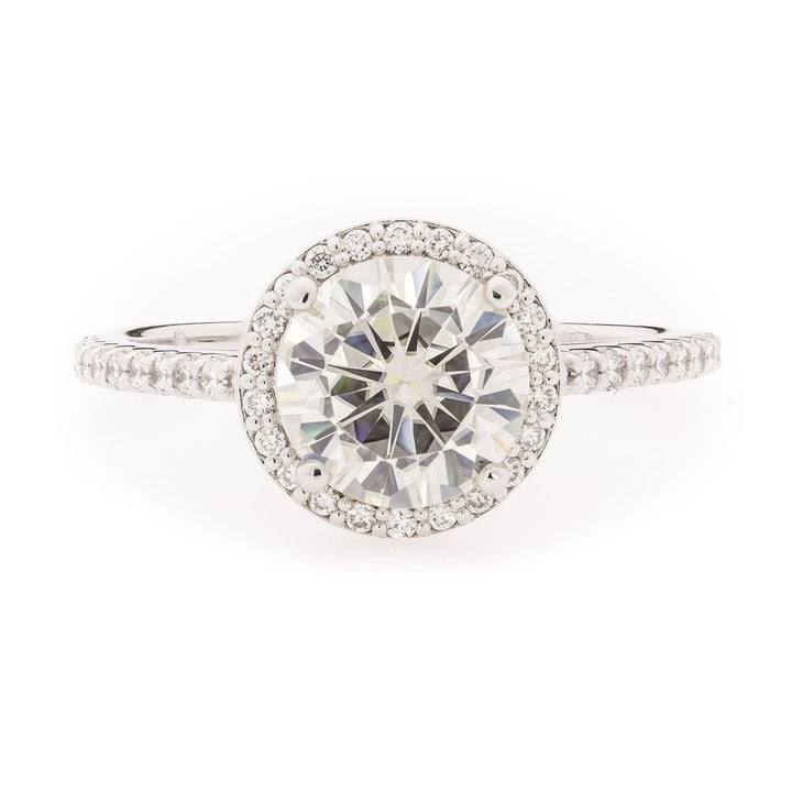 Moissanite Diamond Halo Ring 14K White Gold 8MM