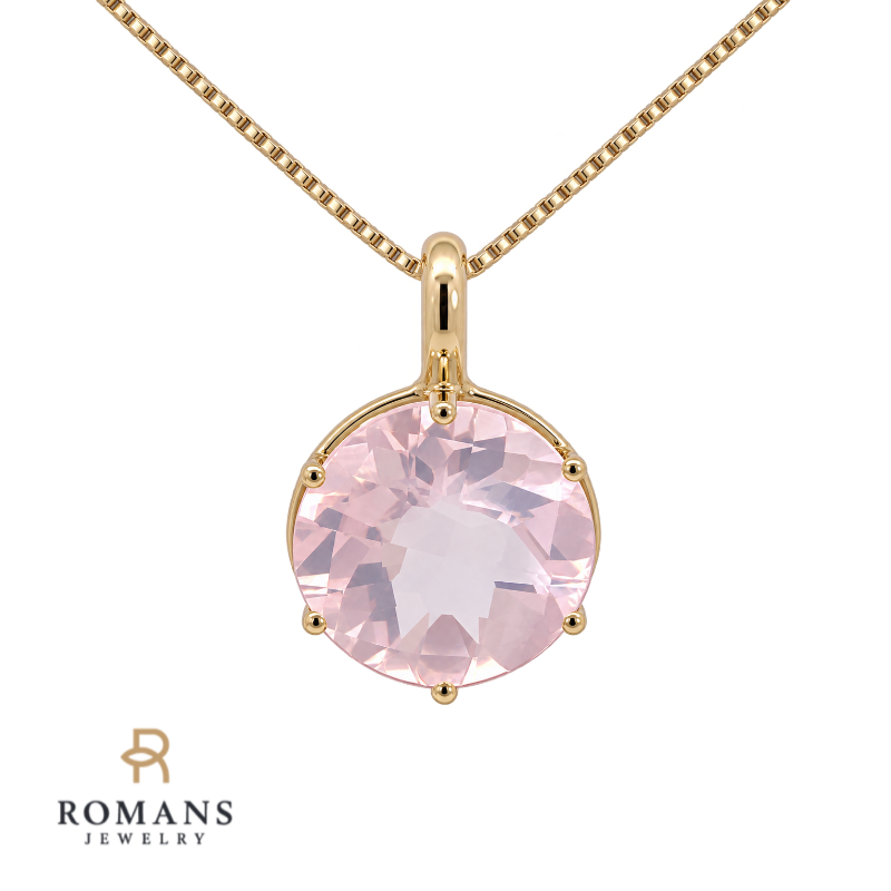 Morganite Checkered Cut Pendant 5.67CT 14K Yellow Gold