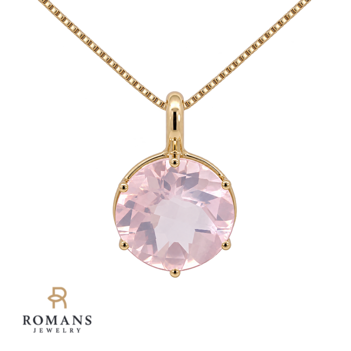 Morganite Checkered Cut Pendant 5.67CT 14K Yellow Gold