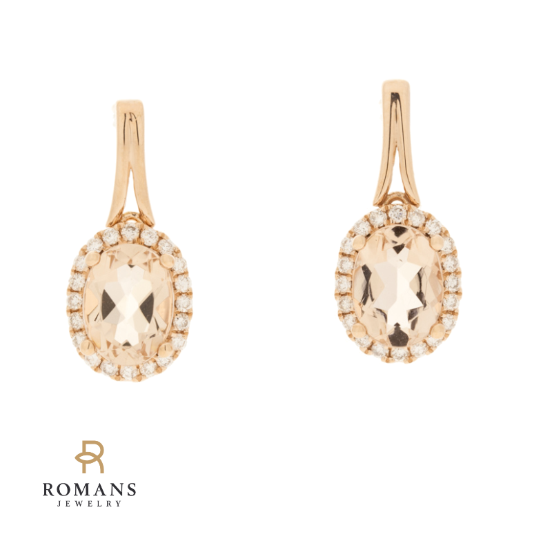 Morganite Diamond Dangle Earrings 14K Rose Gold