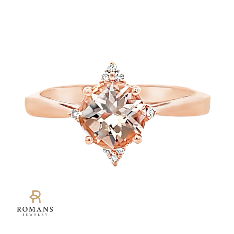 Morganite Diamond Ring 14K Rose Gold 1.12CT