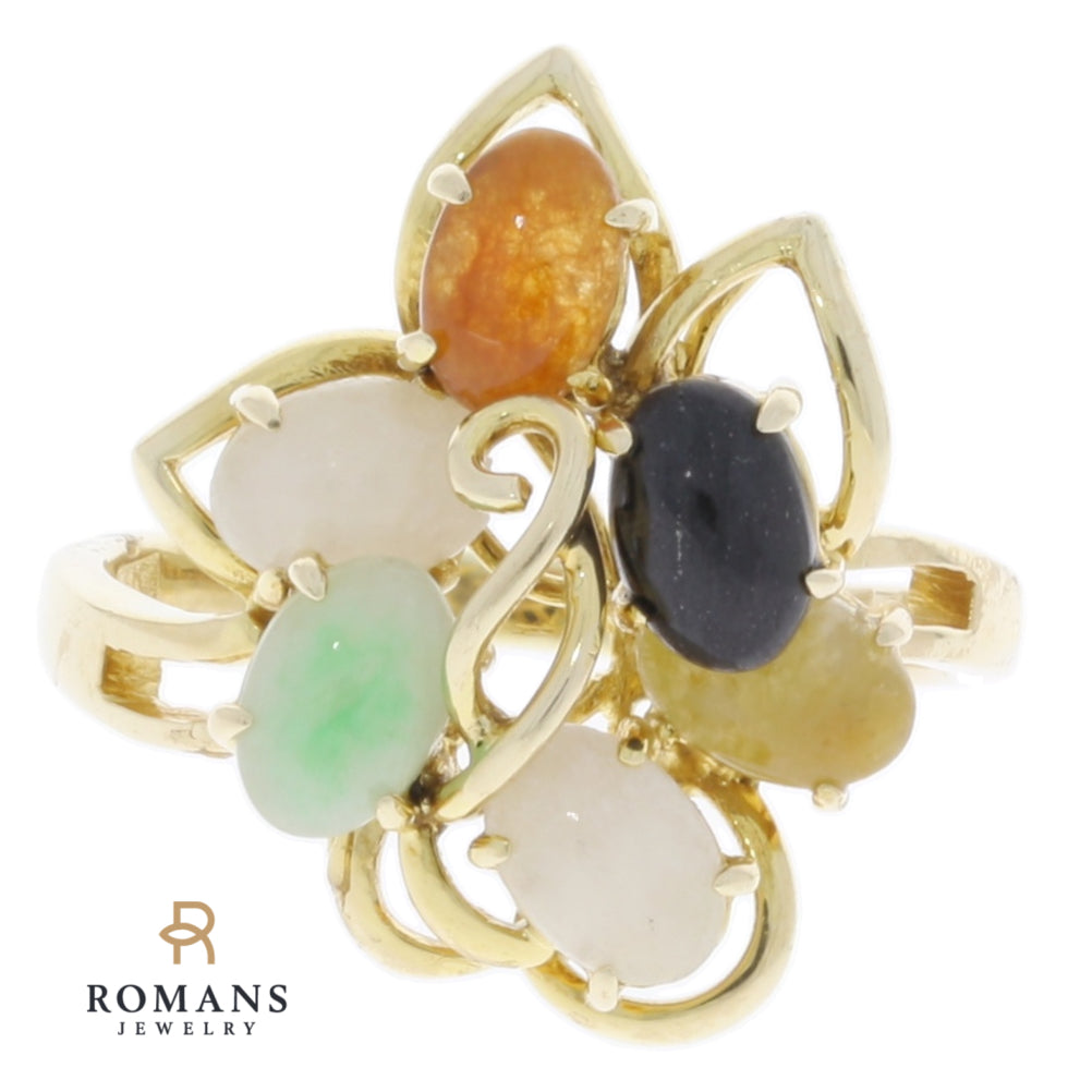 Multi-Color Jade Ring 14K Yellow Gold