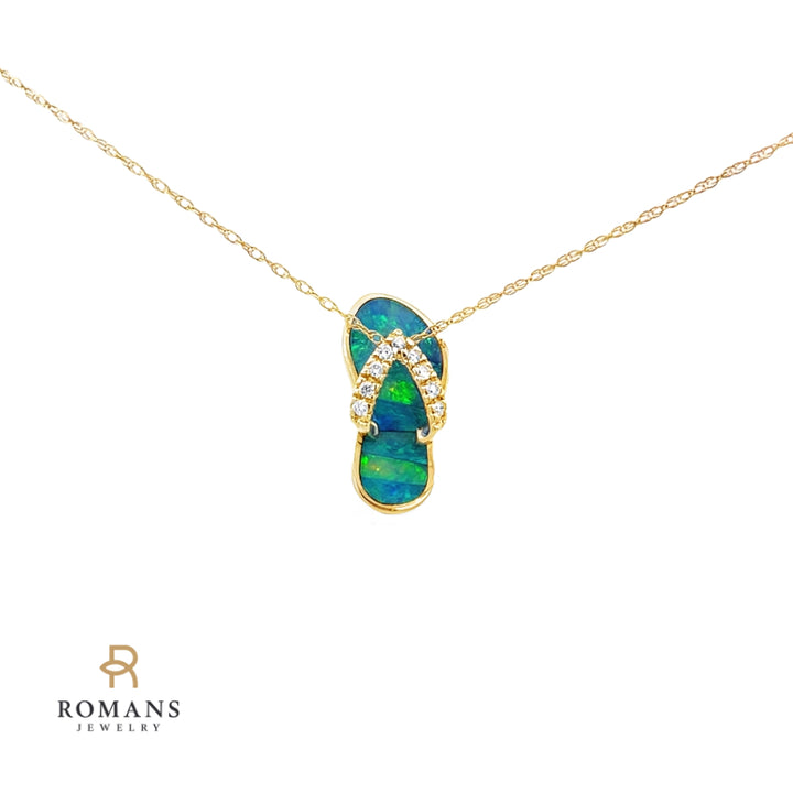 Na Hoku Opal Inlay and Diamond Flip Flop 14K Yellow Gold Pendant