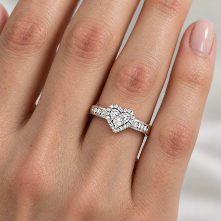 Diamond Heart Cluster Halo Ring 14K White Gold 0.62CTW