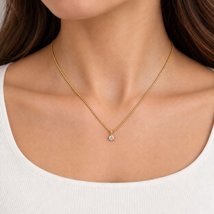 Natural Diamond Solitaire Pendant 14K Yellow Gold 0.47CT