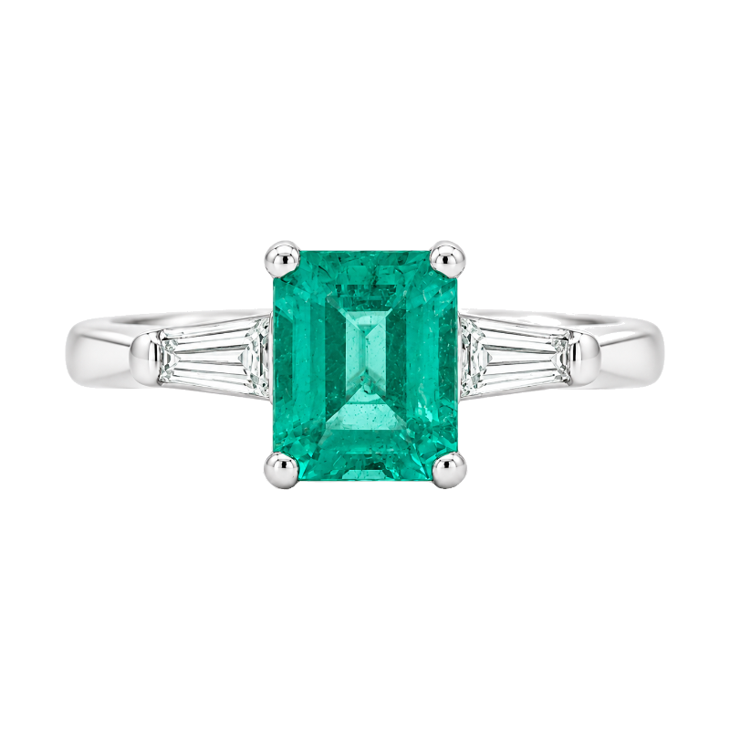 Emerald &amp; Diamond Solitaire Ring Platinum 1.13CT Natural