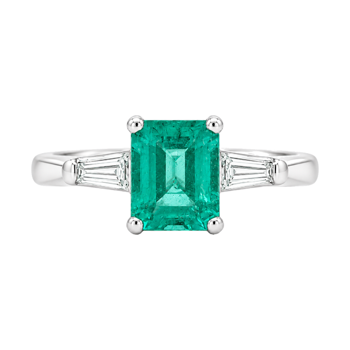 Emerald &amp; Diamond Solitaire Ring Platinum 1.13CT Natural