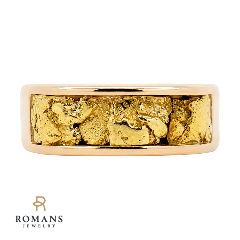 Natural Gold Nugget Band 7.5MM 14K Yellow Gold Rustic
