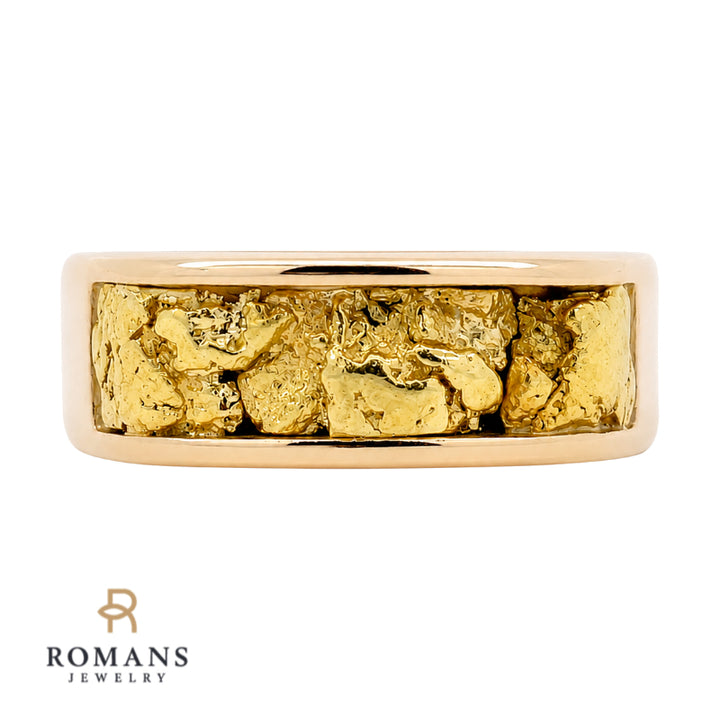 Natural Gold Nugget Band 7.5MM 14K Yellow Gold Rustic