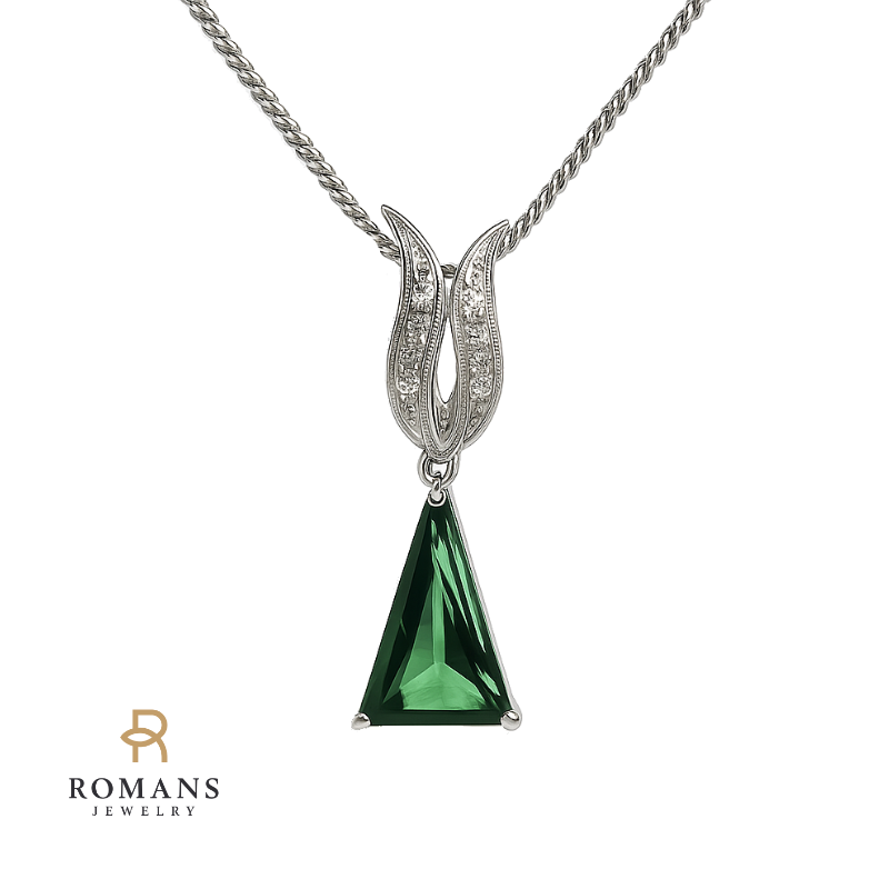 Natural Green Tourmaline Diamond Pendant 14K White Gold 2.33CT