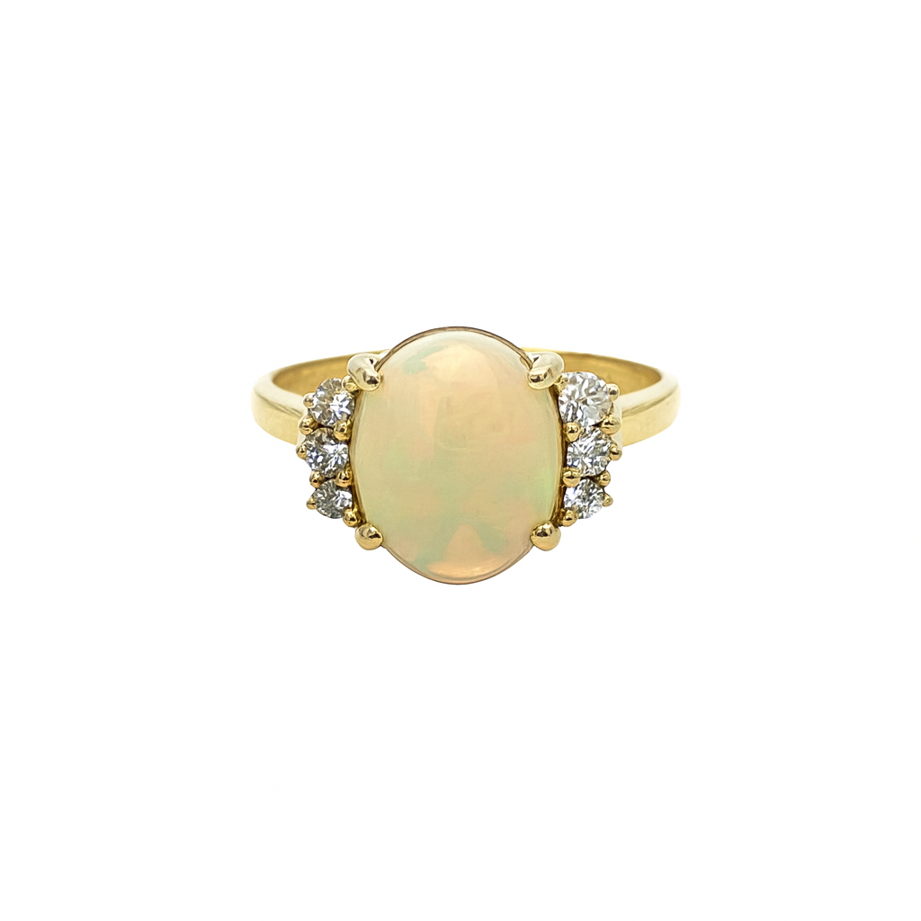 Natural Opal Diamond Ring 14K Yellow Gold 1.80 CT
