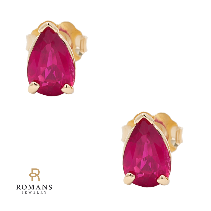 Natural Pear Cut Ruby Stud Earrings 2CTW 14K Yellow Gold