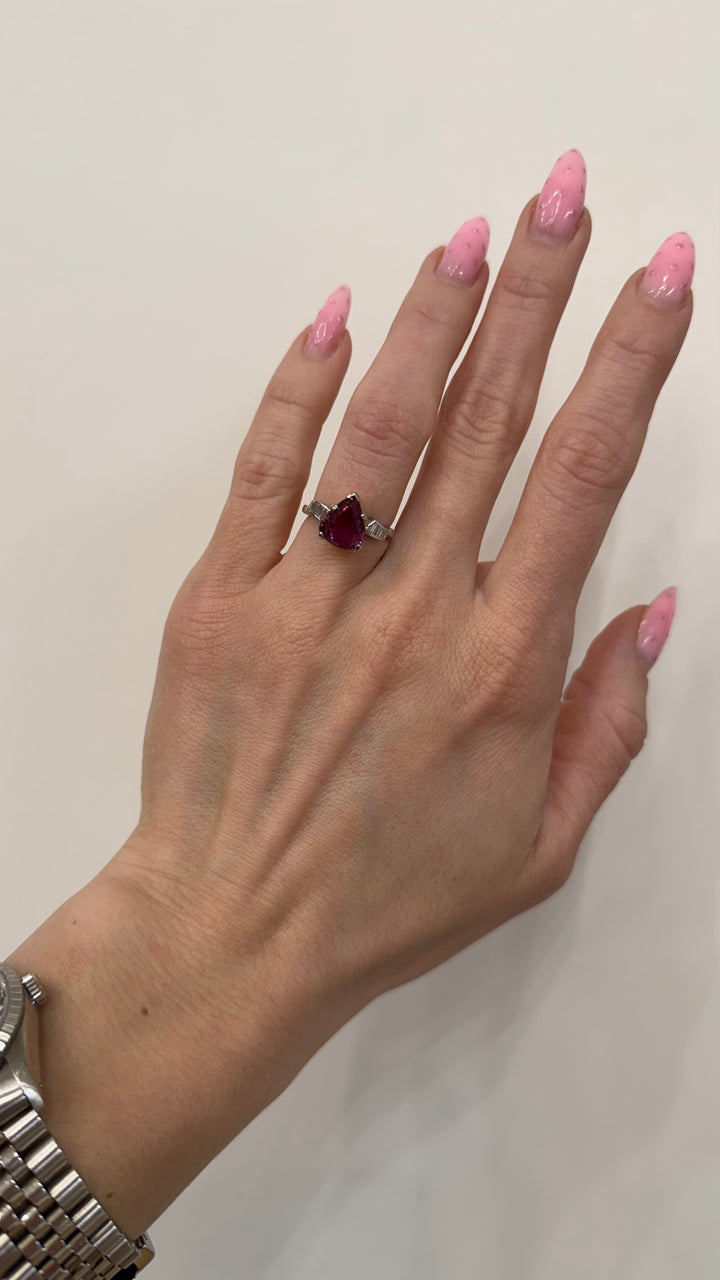 Natural Pink Pear Sapphire Diamond Ring Platinum 3.61CT GIA