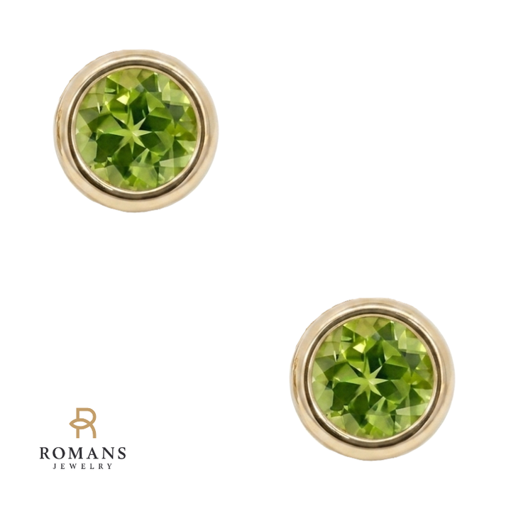 Natural Round Peridot Stud Earrings 2CTW 14K Yellow Gold