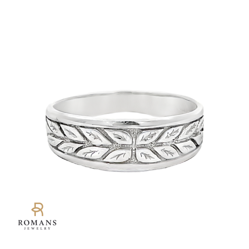 Nature Style Wedding Band 14K White Gold