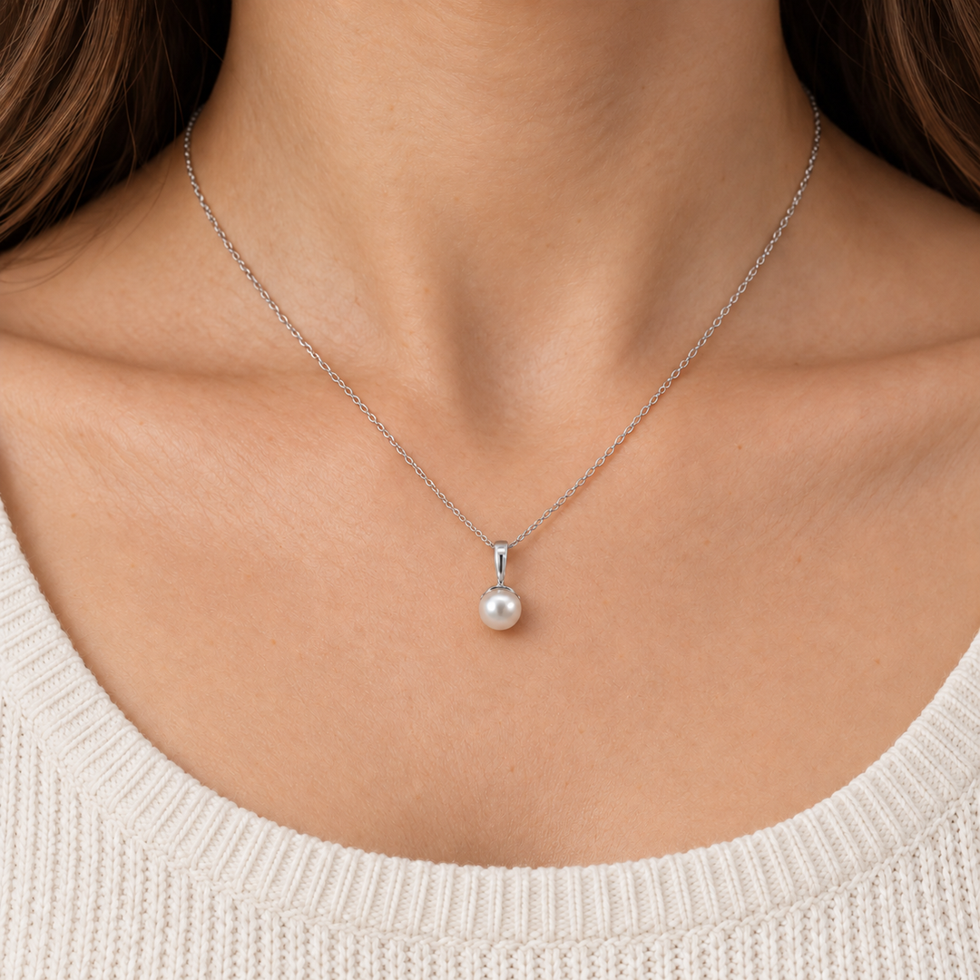 Non-Cultured Pearl Pendant 6MM 14K White Gold