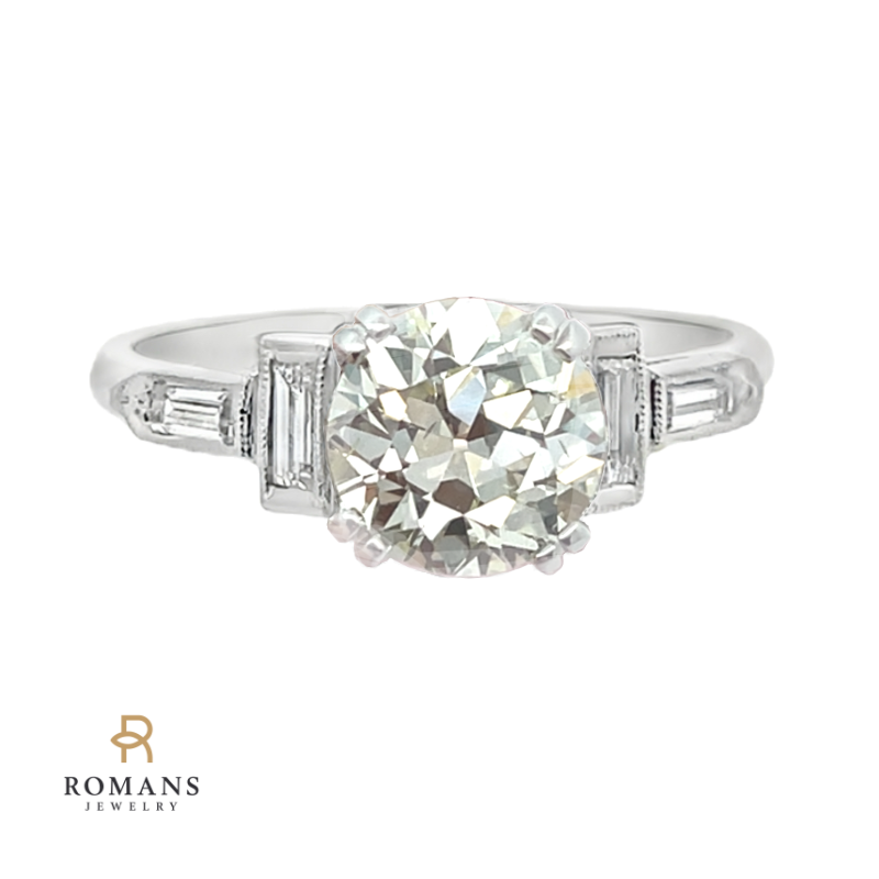 Old European Cut Diamond Art Deco Engagement Ring Platinum 1.52CT