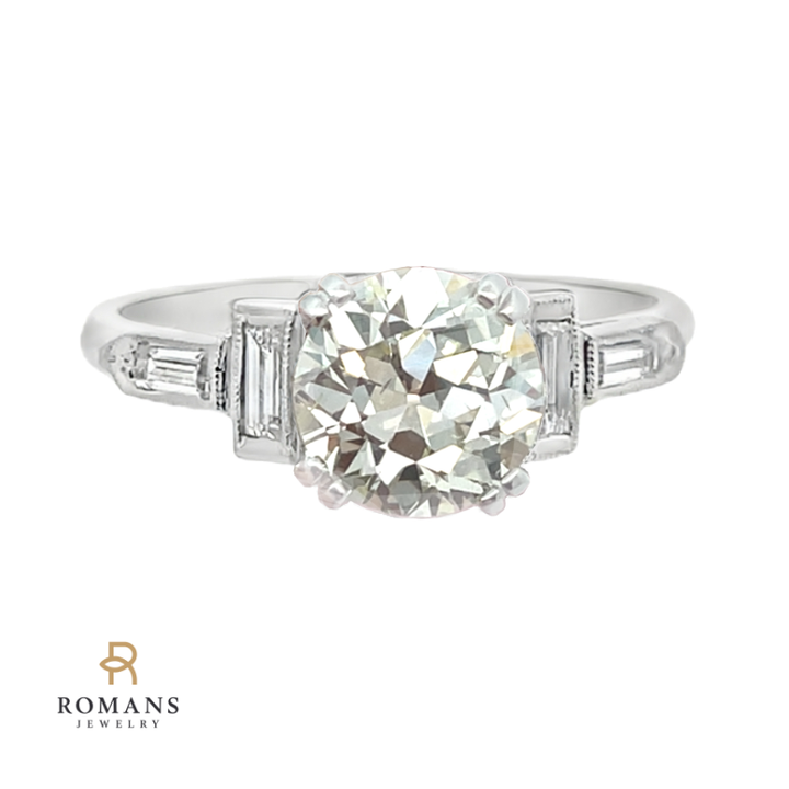 Old European Cut Diamond Art Deco Engagement Ring Platinum 1.52CT