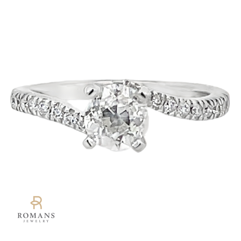 Old European Cut Diamond Engagement Ring 14K White Gold .91CT