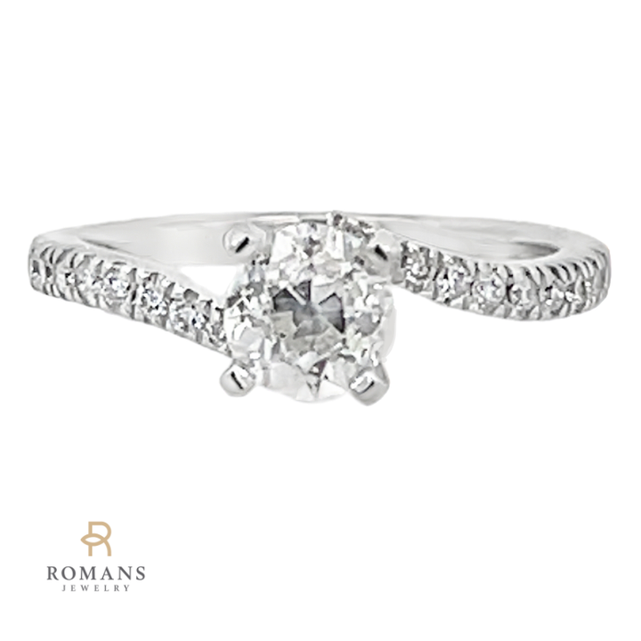 Old European Cut Diamond Engagement Ring 14K White Gold .91CT