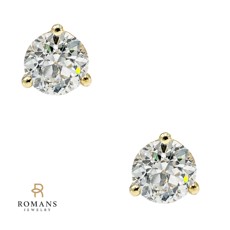 Old European Cut Diamond Stud Earrings 0.91CTW 14K Yellow Gold