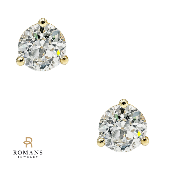 Old European Cut Diamond Stud Earrings 0.91CTW 14K Yellow Gold