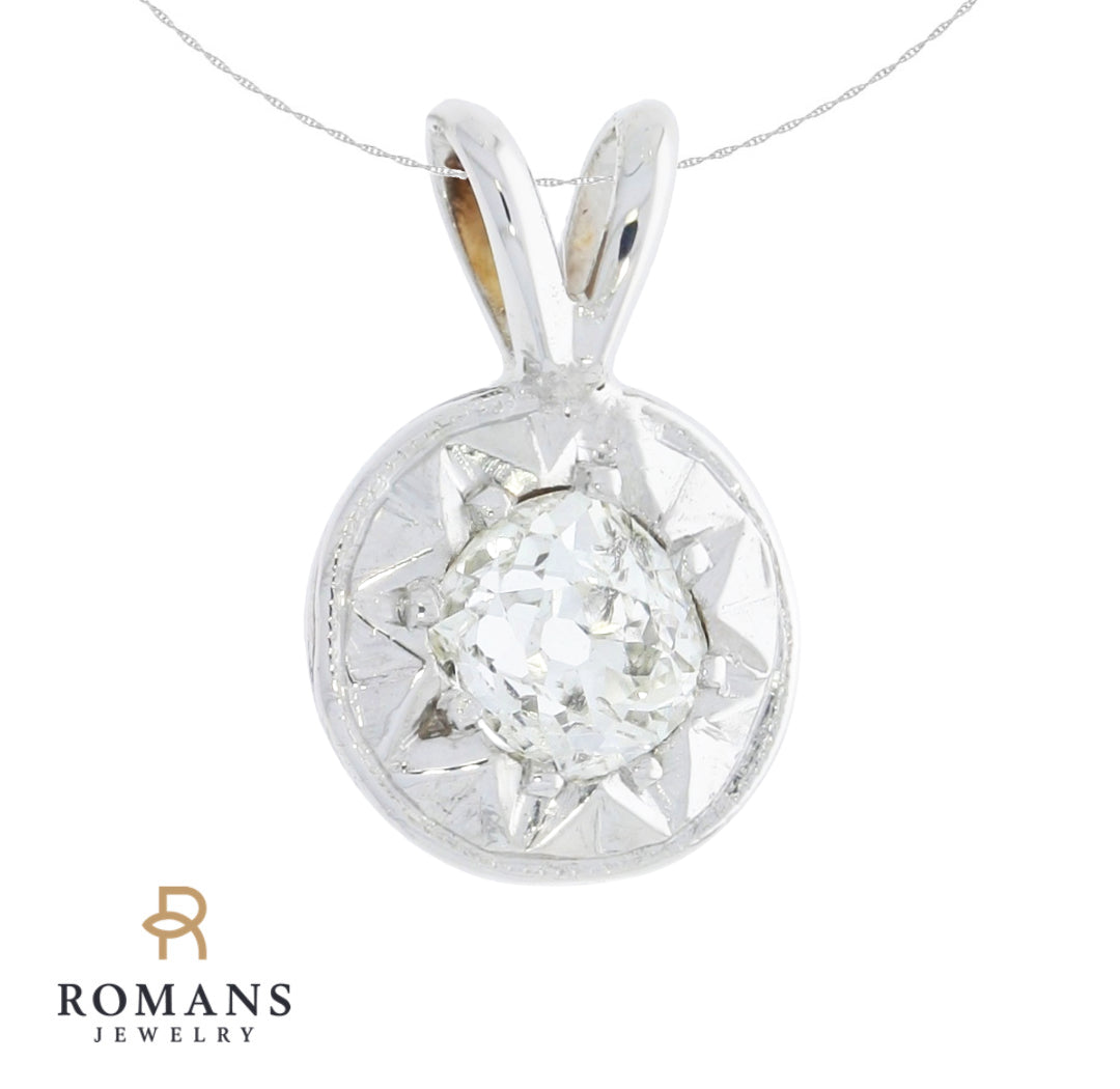 Old Mine Cut Diamond Pendant 14K White Gold .29CT