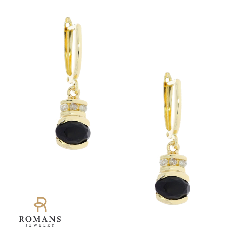 Onyx Diamond Drop Earrings 14K Yellow Gold