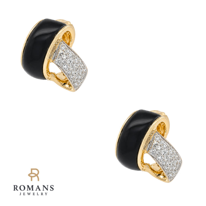 Onyx &amp; Diamond Earrings 18K Yellow Gold .29CTW