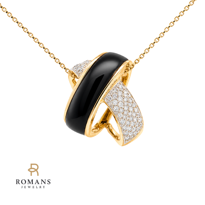 Onyx Diamond Intertwined Pendant .21CTW 18K Yellow Gold