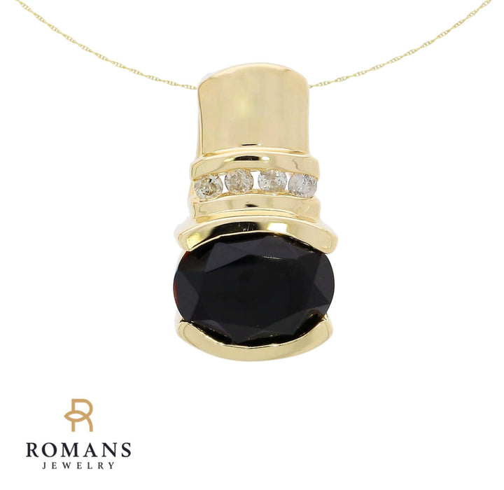 Onyx Diamond Pendant 14K Yellow Gold