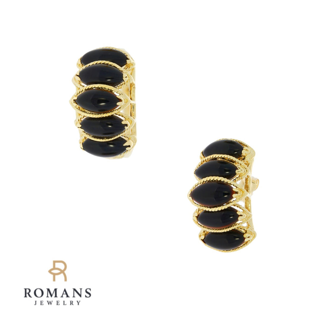 Onyx Marquise Dangle Earrings 14K Yellow Gold