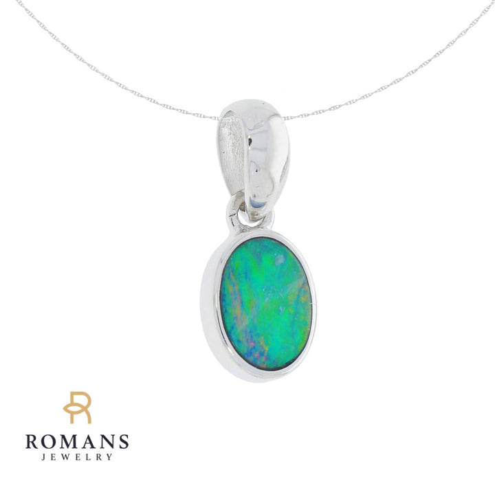 Opal Bezel Pendant 14K White Gold .38CTW