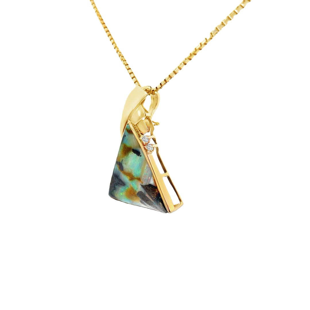 Boulder Opal Diamond Pendant 14K Yellow Gold