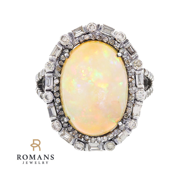 Opal Diamond Ring Sterling Silver 12.50 CT