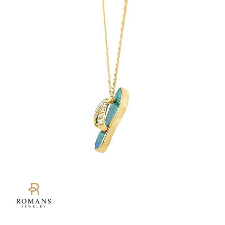 Na Hoku Opal Inlay and Diamond Flip Flop 14K Yellow Gold Pendant