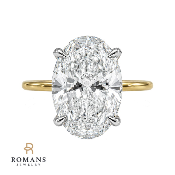 Oval Lab Grown Diamond Hidden Halo Engagement Ring 14K Two Tone 3.14CTW