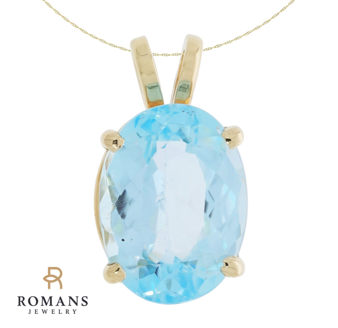 Oval Aquamarine Pendant 14K Yellow Gold 6.70CT