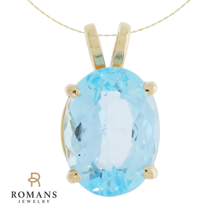 Oval Aquamarine Pendant 14K Yellow Gold 6.70CT
