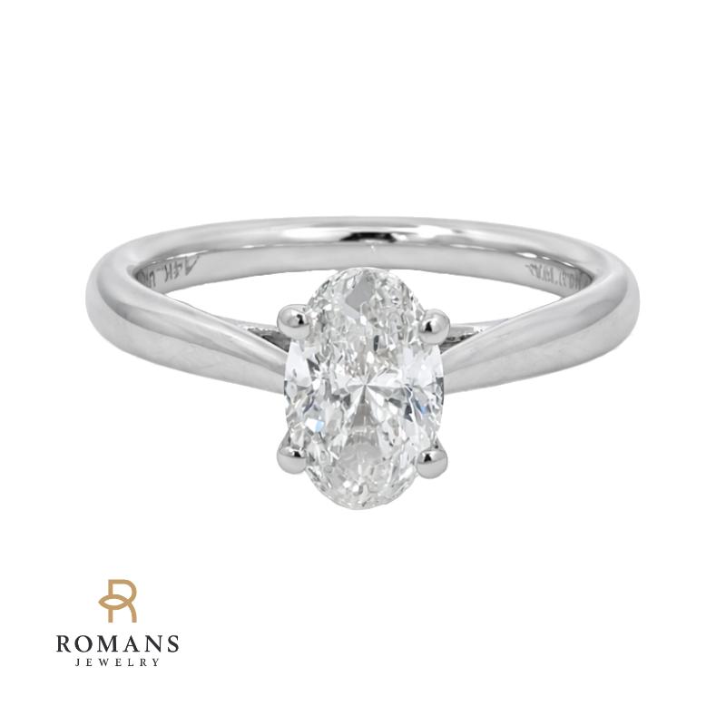 Oval Diamond Engagement Ring 14K White Gold 1.06CT