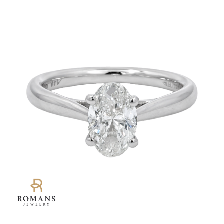 Oval Diamond Engagement Ring 14K White Gold 1.06CT