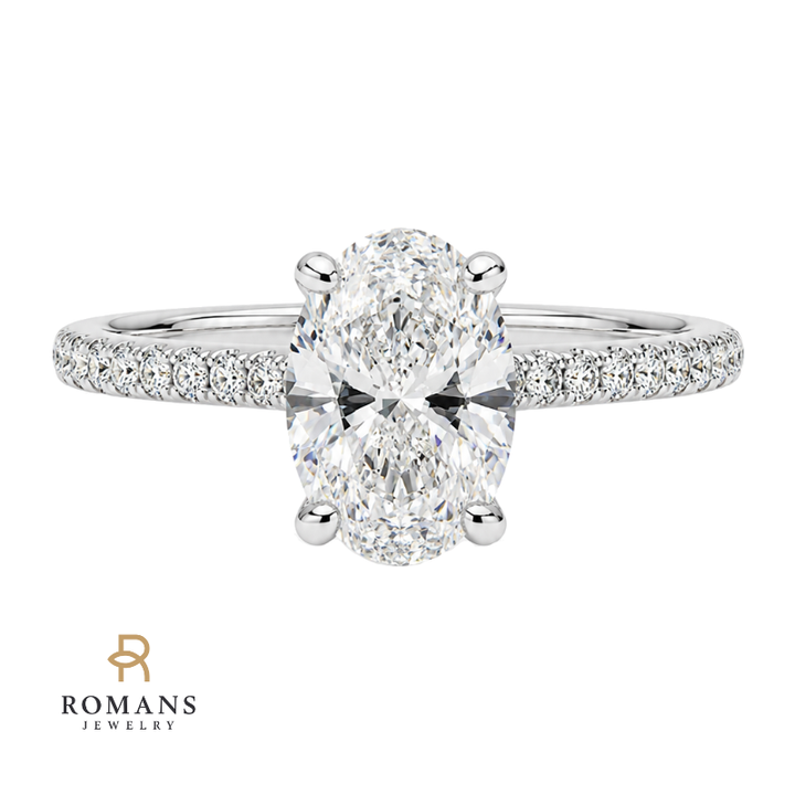 Oval Diamond Nature Engagement Ring .84CT 18K White Gold
