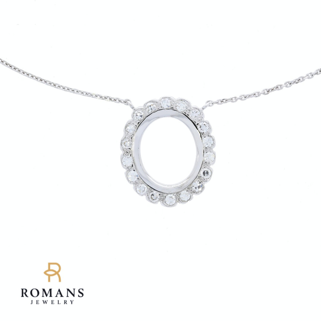 Oval Diamond Pendant Necklace 14K White Gold .35CTW