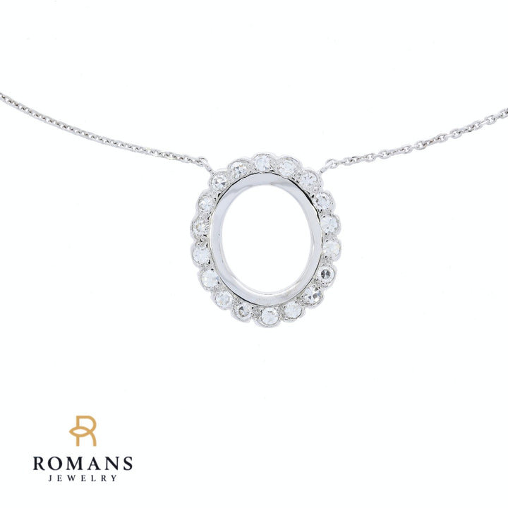 Oval Diamond Pendant Necklace 14K White Gold .35CTW