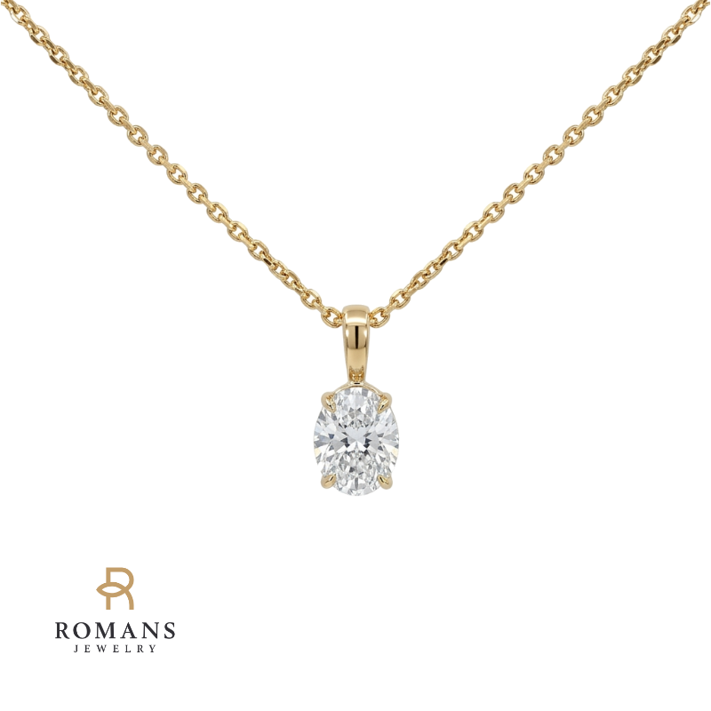 Oval Diamond Solitaire Pendant 0.51CT GIA 14K Yellow Gold