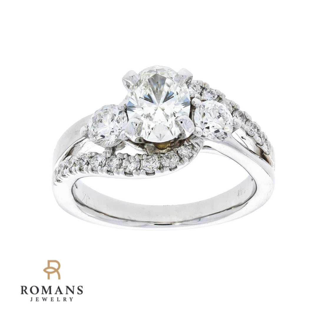 Oval Diamond Swirl Engagement Ring 14K White Gold .73 CT
