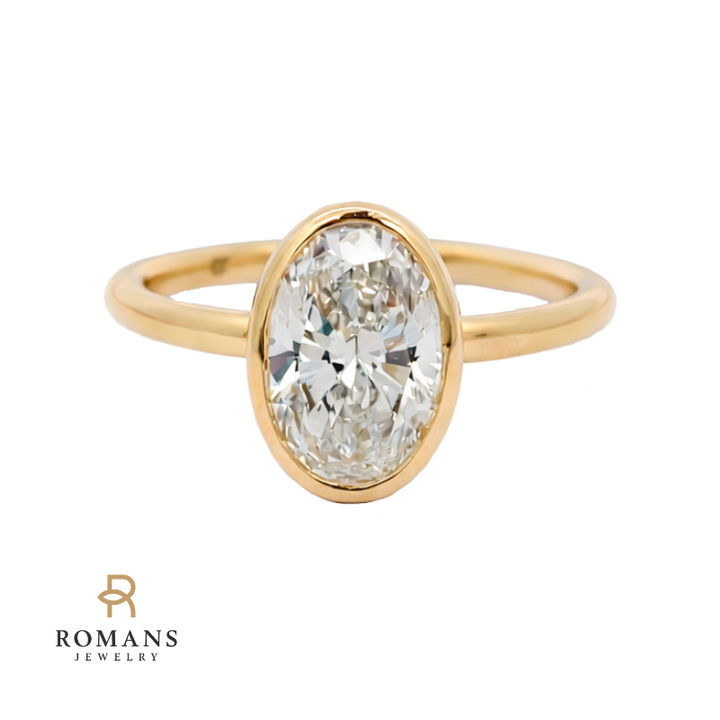 Roma Bezel Solitaire 1.50CT Oval Lab Diamond 14K Yellow Gold