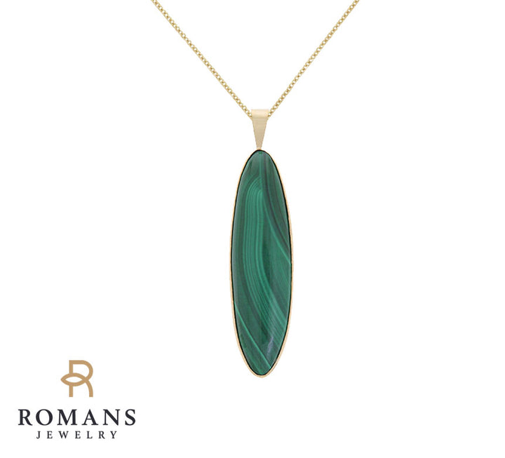 Oval Malachite Bezel Pendant 14K Yellow Gold