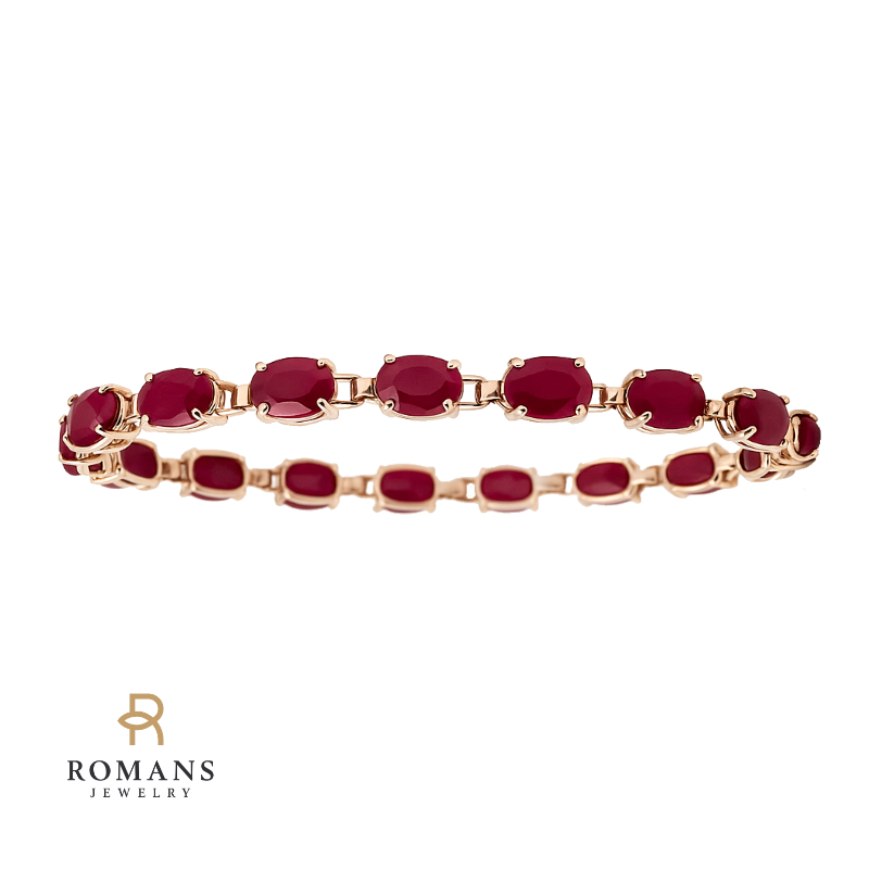 Oval Ruby Tennis Bracelet 10K Yellow Gold 19.95CTW