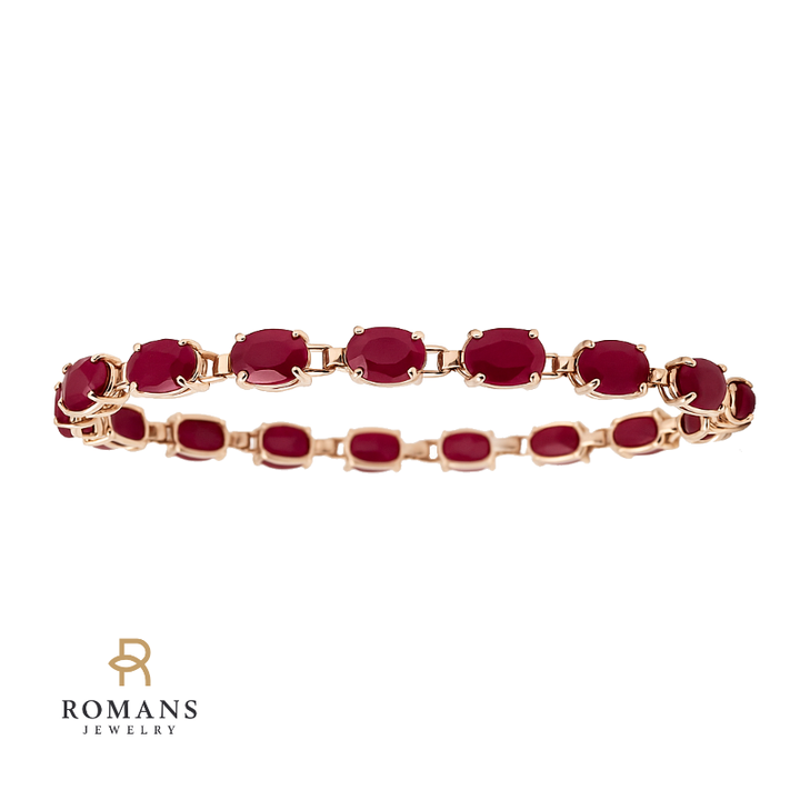 Oval Ruby Tennis Bracelet 10K Yellow Gold 19.95CTW